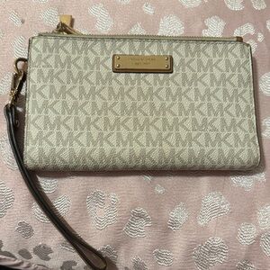 Michael Kors Monogram Beige Wristlet Clutch